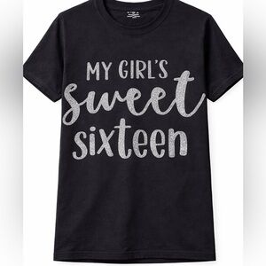 Gildan Black Tee with Silver Glitter 'My Girl's Sweet Sixteen'